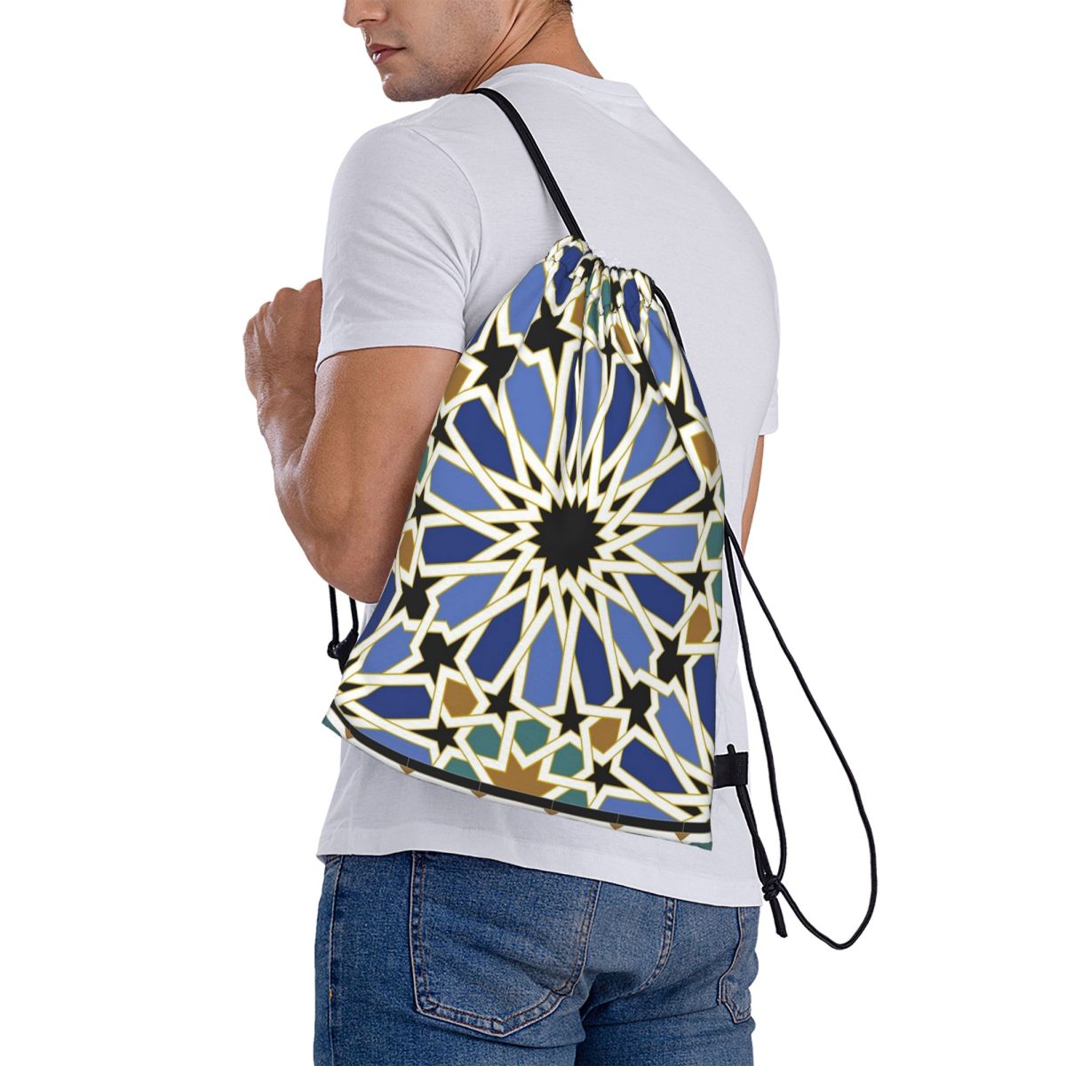 Tile Bag Drawstring - กระเป๋าเป้สะพายหลังอาหรับไทล์ ไอกระเป๋าเชือกรูดอเนกประสงค์ กระเป๋ารองเท้า กระเป๋าหนังสือ สำหรับชายหญิง โรงเรียน