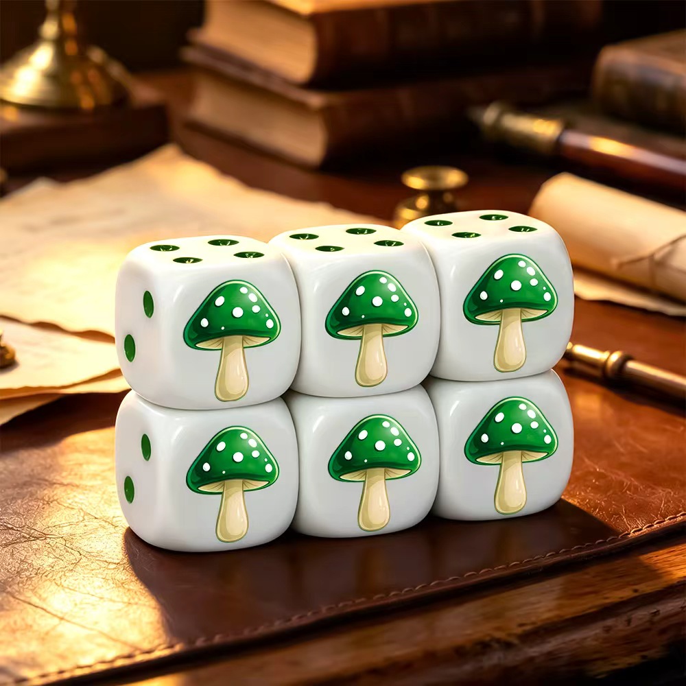 Board Game Dnd - 6 ชิ้น ชุดลูกเต๋า D6 รูปเห็ดสีเขียวน่ารัก สำหรับเกมกระดาน