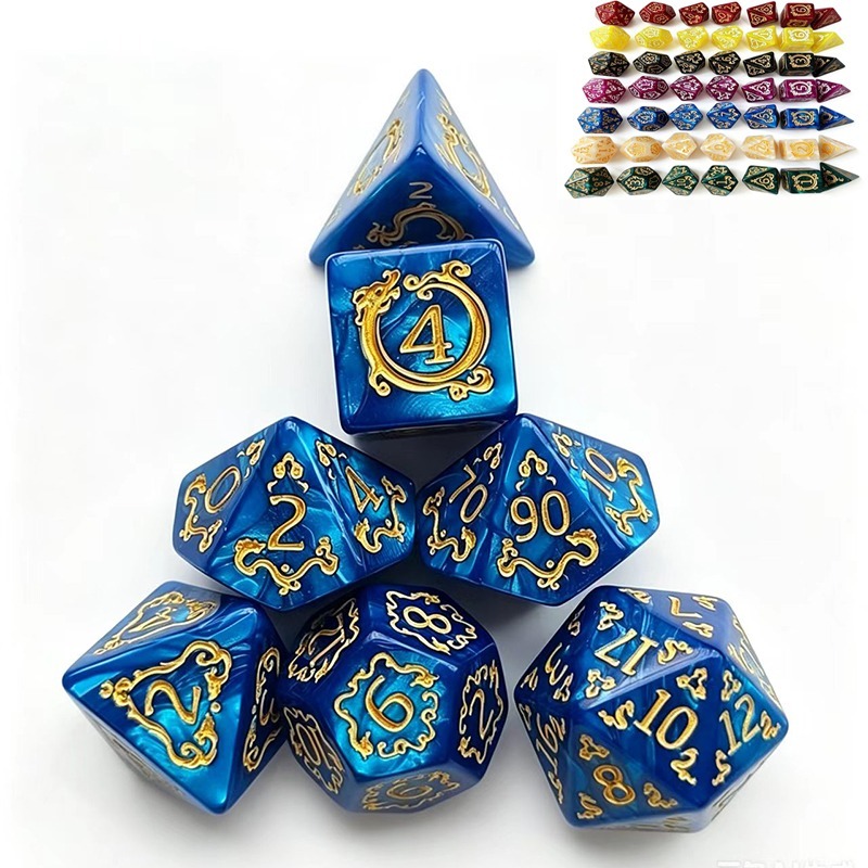 Board Game Dnd - 7 ชิ้นรูปแบบมังกรโพลีเฮดรัล ดีเอ็นดีชุดลูกเต๋าสำหรับ D&D TRPG เกมกระดานเล่นตามบทบาทความบันเทิงของขวัญอุปกรณ์เสริม