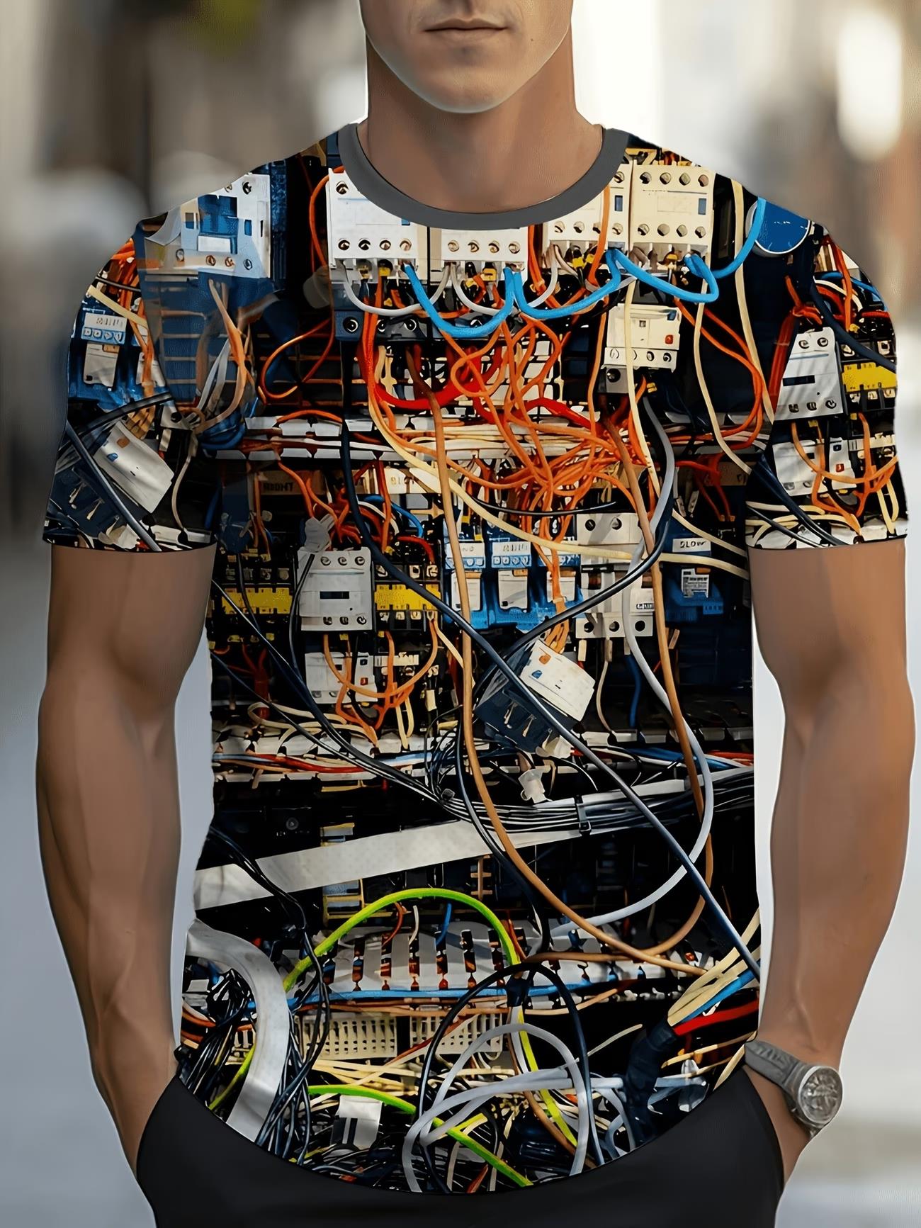 Board Game Geek - เสื้อยืดผู้ชายลายวงจรไฟฟ้าสีเขียว พิมพ์ลายเต็มตัว แขนสั้น คอกลม สไตล์กี๊ก สตรีท