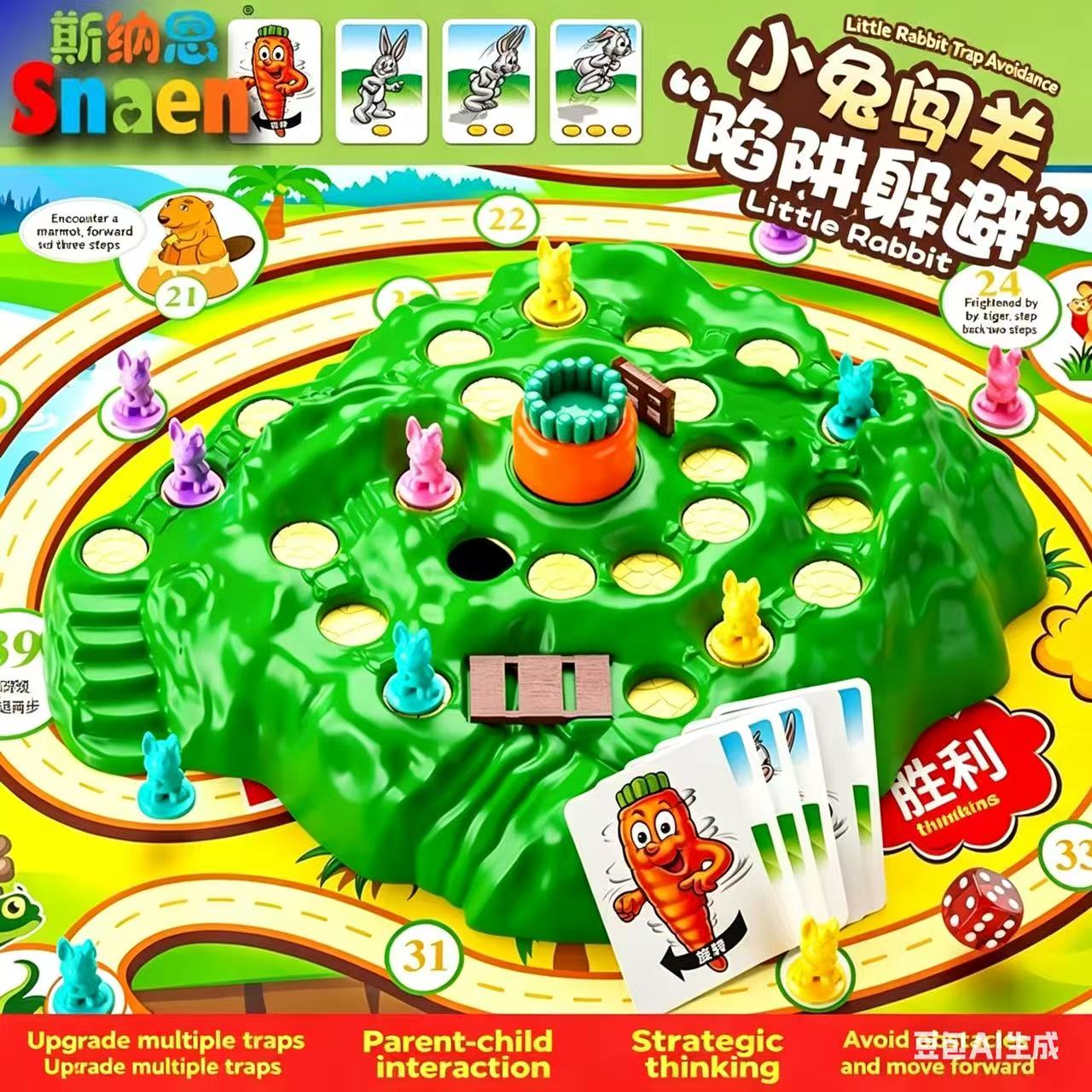 Board Game With Questions - ของเล่นกระต่ายดักจับสุดฮิต รุ่นปรับปรุงใหม่ เกมการ์ดกระดานสำหรับครอบครัว เสริมสร้างปฏิสัมพันธ์ระหว่างพ่อแม่ลูก เกมสร้างสรรค์บนโต๊ะ เหมาะสำหรับเด็กชายและเด็กหญิง