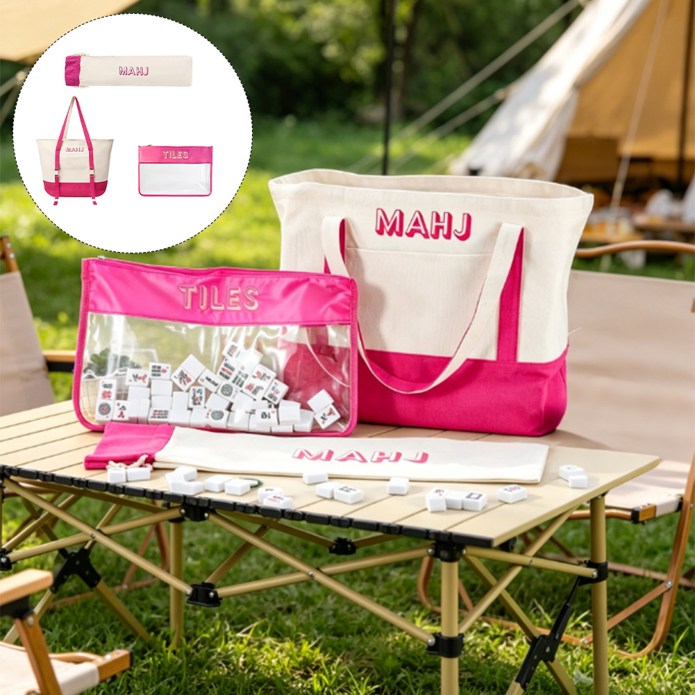 Tile Bag Drawstring - กระเป๋าใส่ไพ่นกกระจอกแบบผ้าใบอเนกประสงค์รุ่นใหม่ปี 2026 พร้อมกระเป๋าซิปและกระเป๋าแบบเชือกรูดสำหรับจัดเก็บไพ่ เหมาะสำหรับการเดินทาง เล่นเกมยามค่ำคืน กระเป๋าพกพา