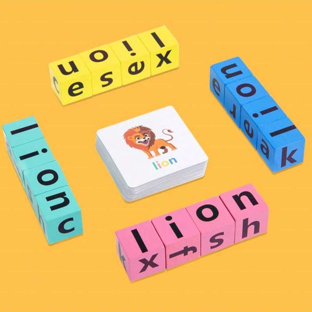 Board Game Recommendation - เกมกระดานสะกดคำตัวอักษรสำหรับเด็ก, บล็อกตัวอักษร 16 ตัว + การ์ดคำศัพท์