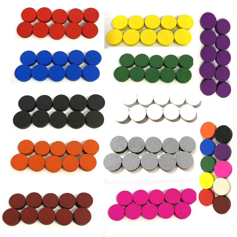Board Game Sequence - 100 ชิ้นเส้นผ่านศูนย์กลาง 15*5 มม.ไม้ Pawn เกมชิ้นหมากรุกที่มีสีสันสําหรับ