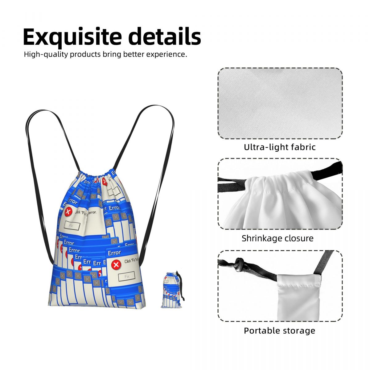 Tile Bag Drawstring - กระเป๋าเป้แบบมีเชือกผูก ลาย Windows Xp Error สำหรับกีฬา