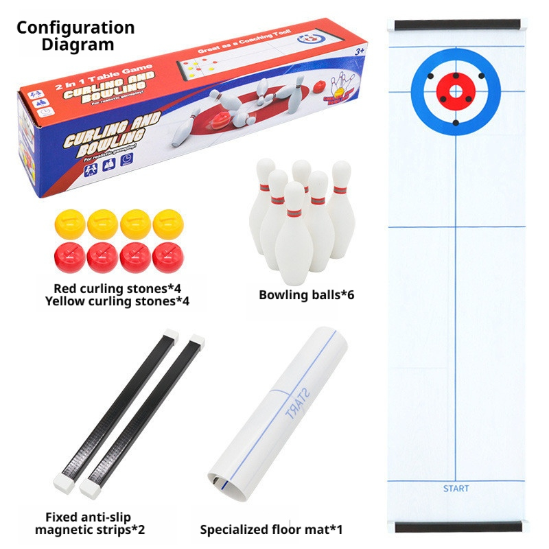 Board Game With Questions - เกมโต๊ะมินิเคอร์ลิงและโบว์ลิ่งใหม่, เกมกระดานแบบอินเทอร์แอคทีฟสำหรับเด็กในร่ม, ของขวัญคริสต์มาสสำหรับงานปาร์ตี้เด็กและการสังสรรค์ในครอบครัว