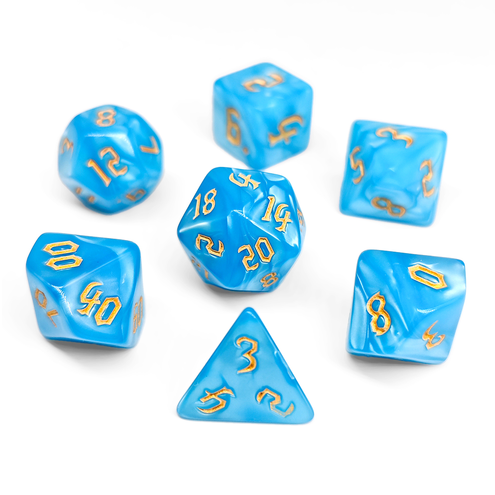 Board Game Dnd - ชุดลูกเต๋าสีน้ำเงินเข้ม 7 ชิ้น ลายหมุนวน ทำจากอะคริลิกแบบมาร์เบิล พร้อมตัวเลขสีทอง
