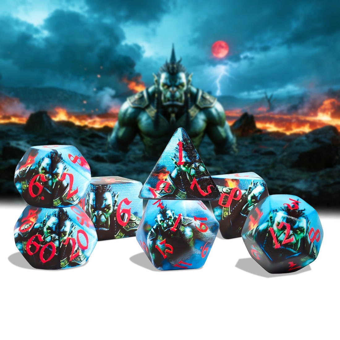 Board Game Dnd - ชุดลูกเต๋า 7 ชิ้นแบบหลายเหลี่ยม Orc Warrior –