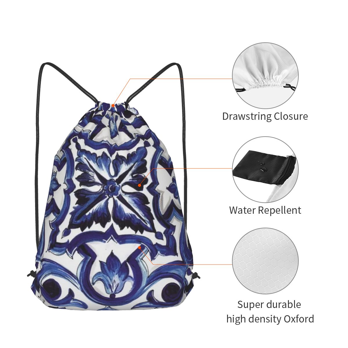 กระเป๋าเป้สะพายหลังลายดอกไม้สี - Tile Bag Drawstring บทวิจารณ์และราคา
