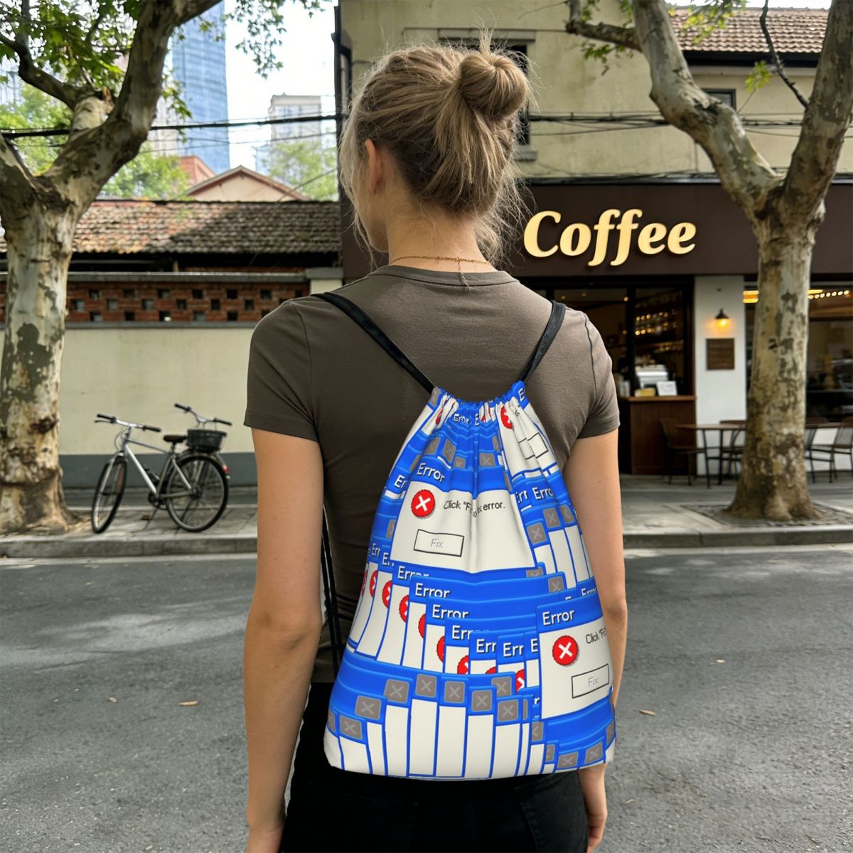 กระเป๋าเป้แบบมีเชือกผูก ลาย Wi - Tile Bag Drawstring บทวิจารณ์และราคา