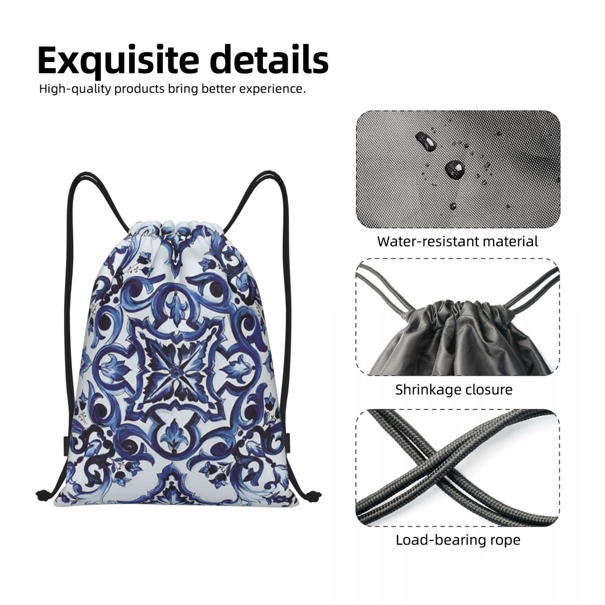 กระเป๋าเป้สะพายหลังลายดอกไม้สี - Tile Bag Drawstring บทวิจารณ์และราคา