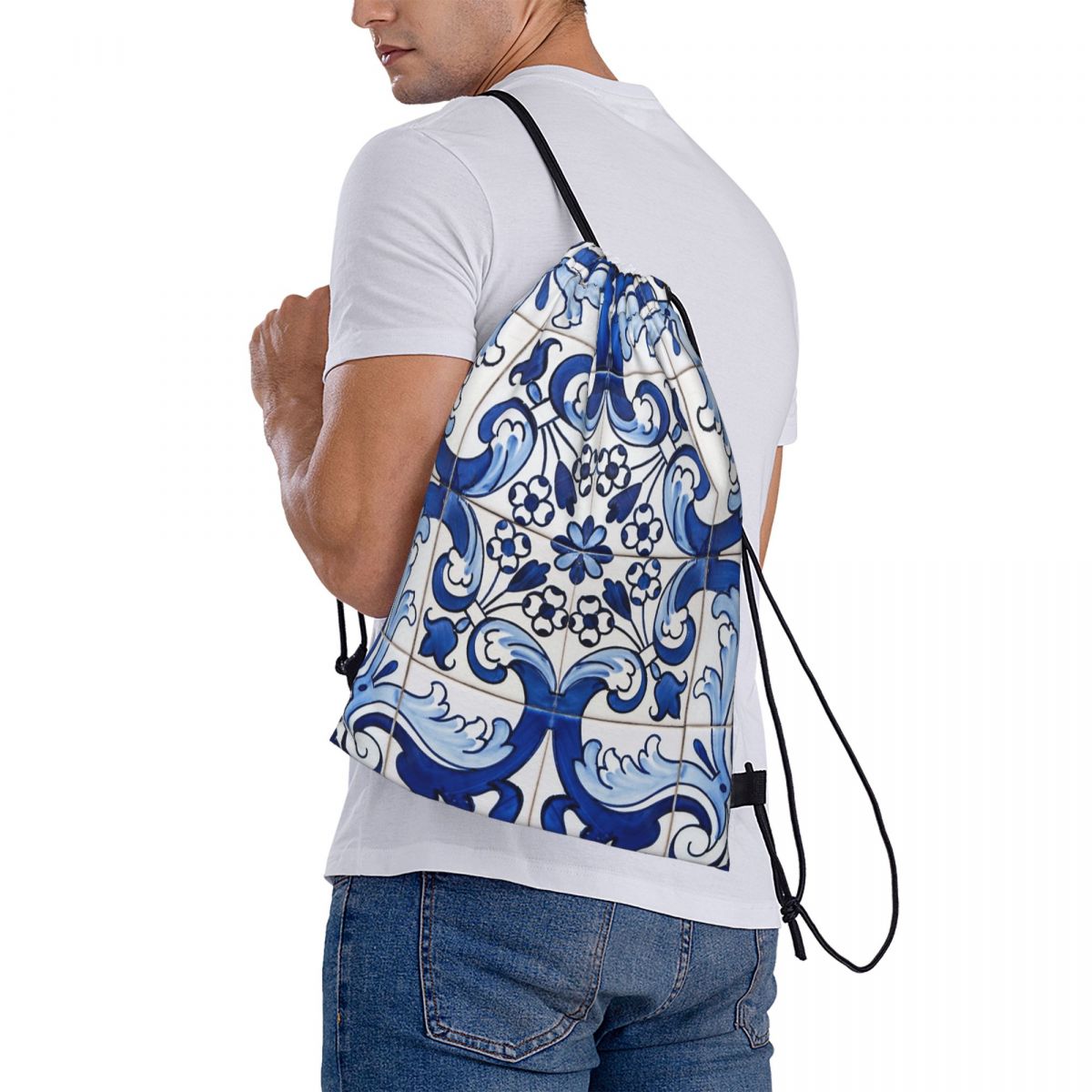 กระเป๋าเป้สะพายหลังลายดอกไม้แบ - Tile Bag Drawstring บทวิจารณ์และราคา