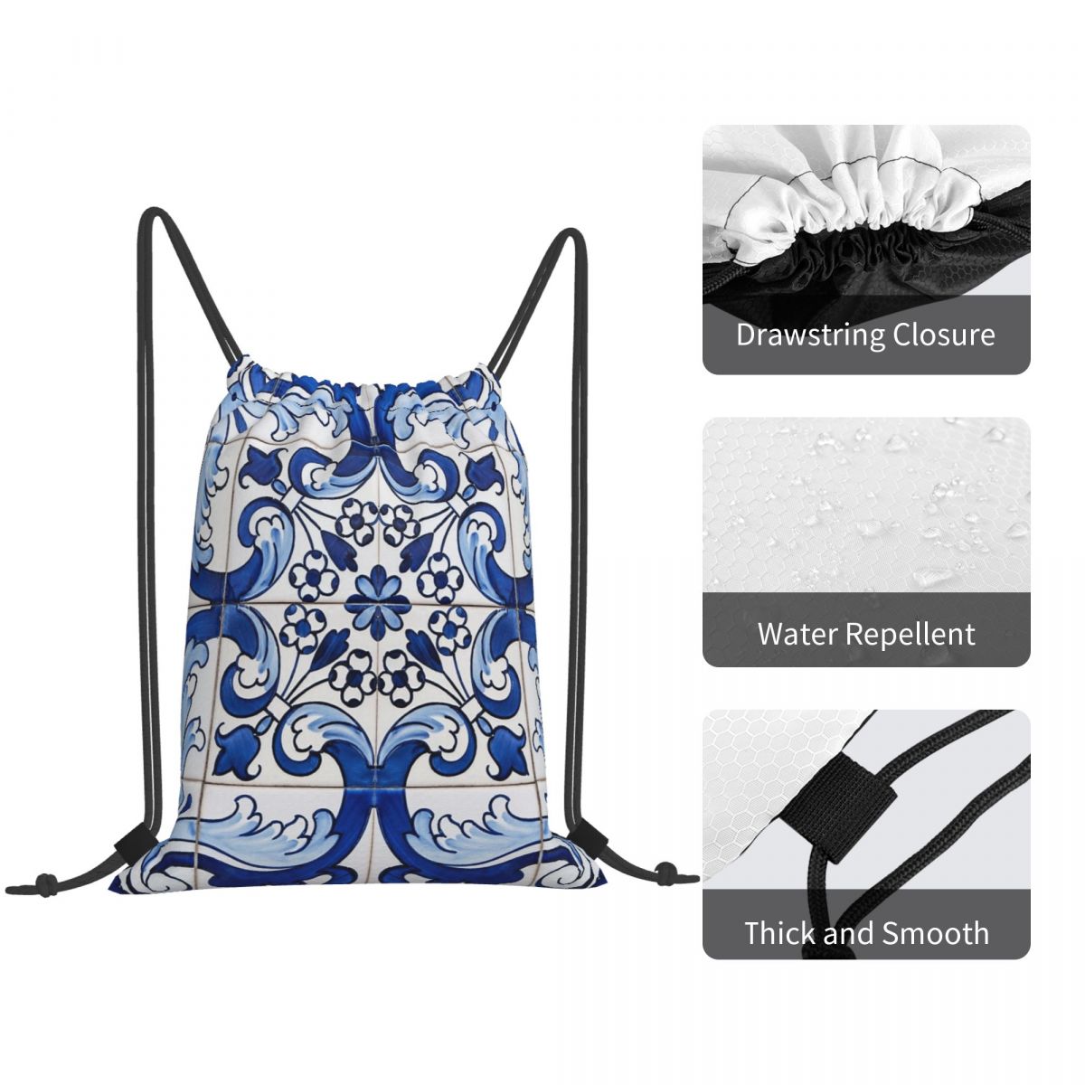 กระเป๋าเป้สะพายหลังลายดอกไม้แบ - Tile Bag Drawstring บทวิจารณ์และราคา