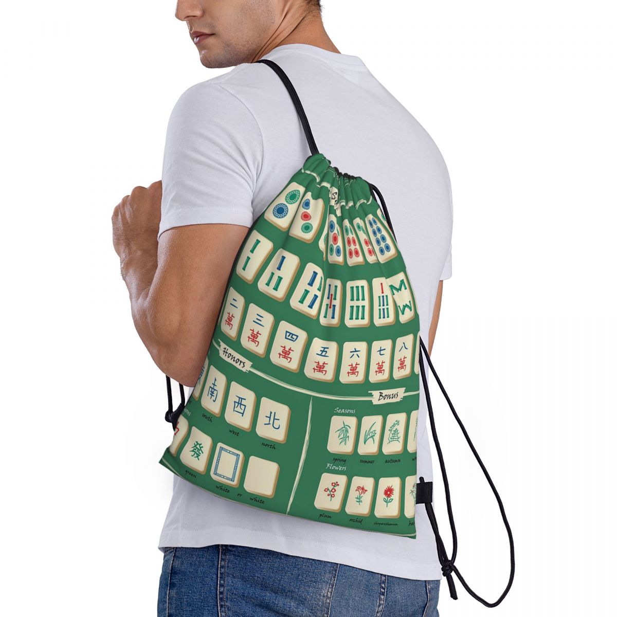 กระเป๋าเป้สะพายหลังลายไพ่นกกระ - Tile Bag Drawstring บทวิจารณ์และราคา